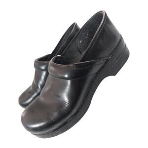 DANSKO! FAB BLACK GENUINE LEATHER HAND FINISHED PRO COMFORT CLOGS! SZ 11.5W